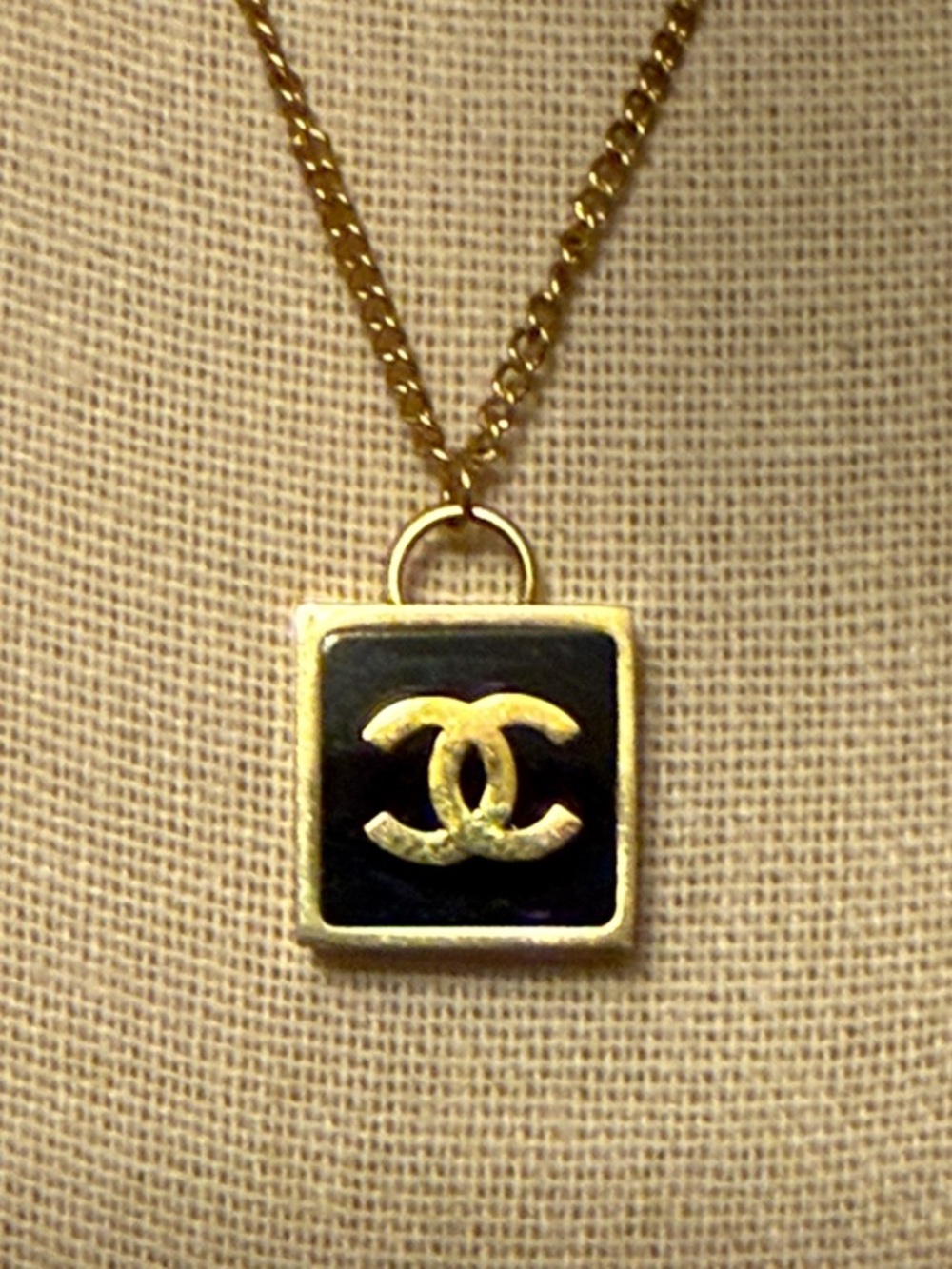 CHANEL Gold and Black Chunky Square CC Pendant on 17”Chain with 1.5” extender - Picture 4 of 13